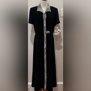 Vintage 90's JULIAN TAYLOR New York Black Maxi Dress SnakePrint Shoulder Pads